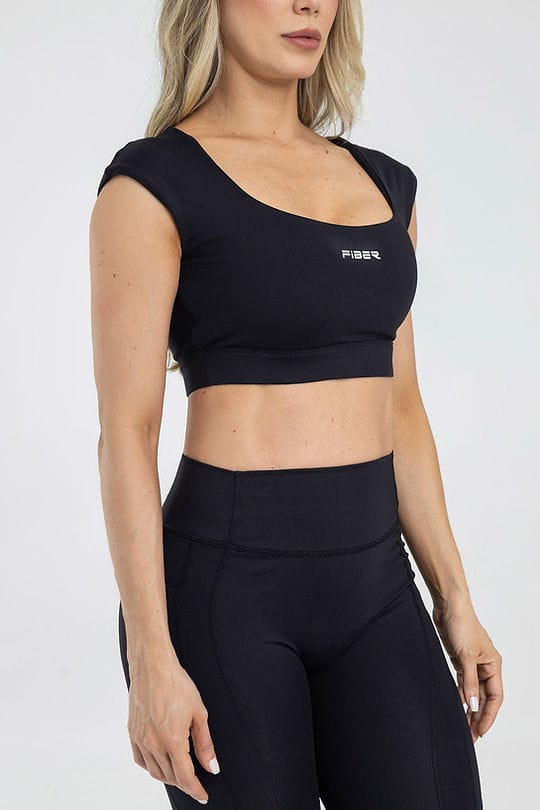 Crop Top Manga Sisa Negro Blossom Pilates FIBER